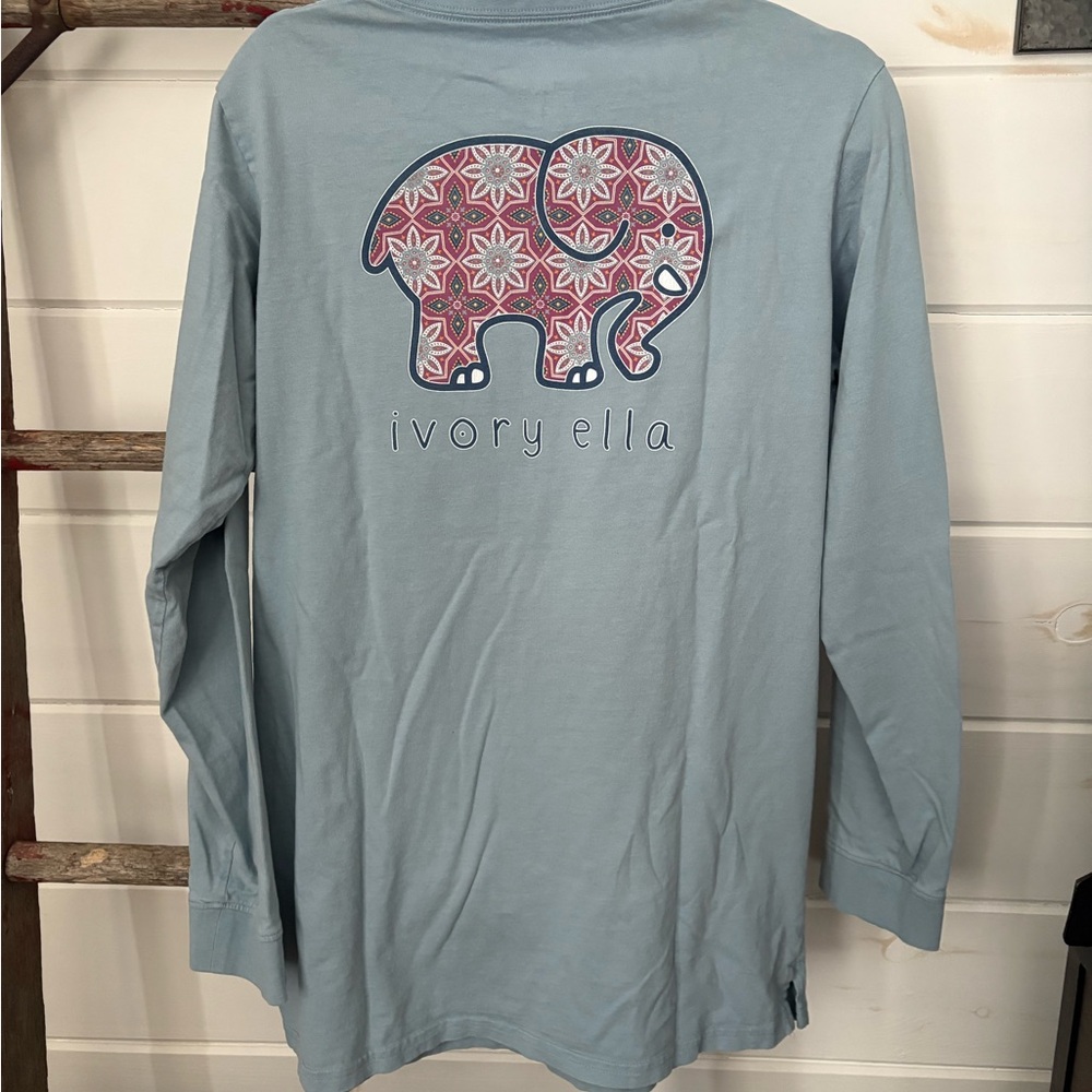Ivory Ella Blue Long Sleeve with Pink Floral Elephant Size XL